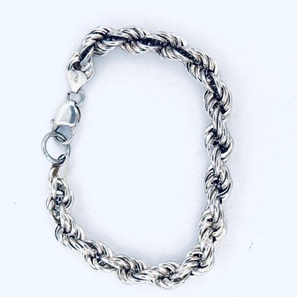 Vintage Sterling Silver 925 Twisted Rope Chain Bracelet Italy 8" 20.9g Estate - Picture 1 of 10